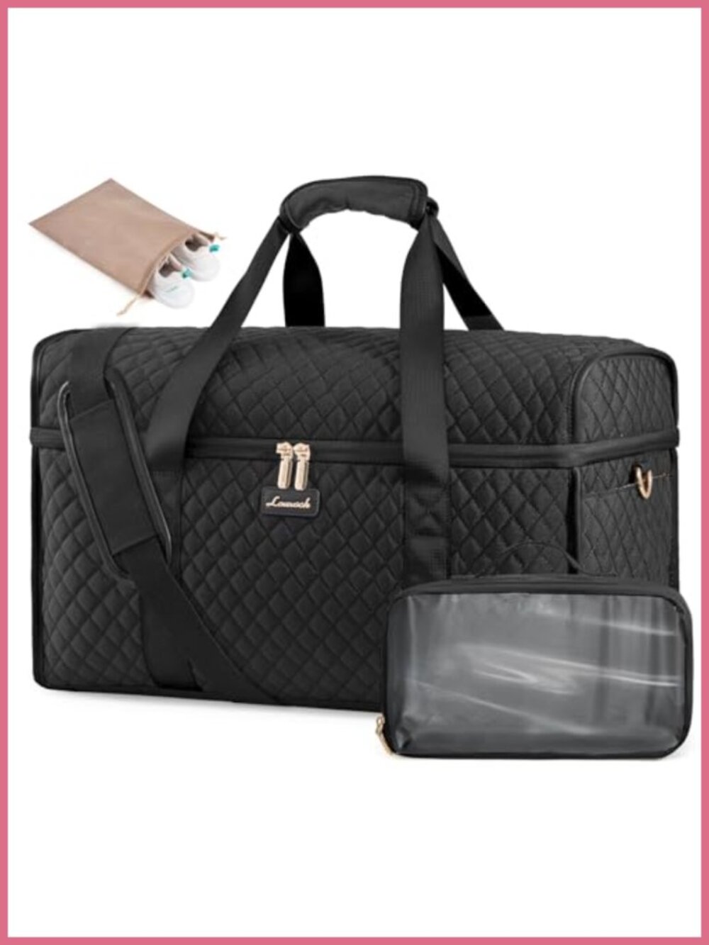 Quilted Travel Duffle Bag Carry On Weekender with Toiletry & Shoe Bag 3pc Set